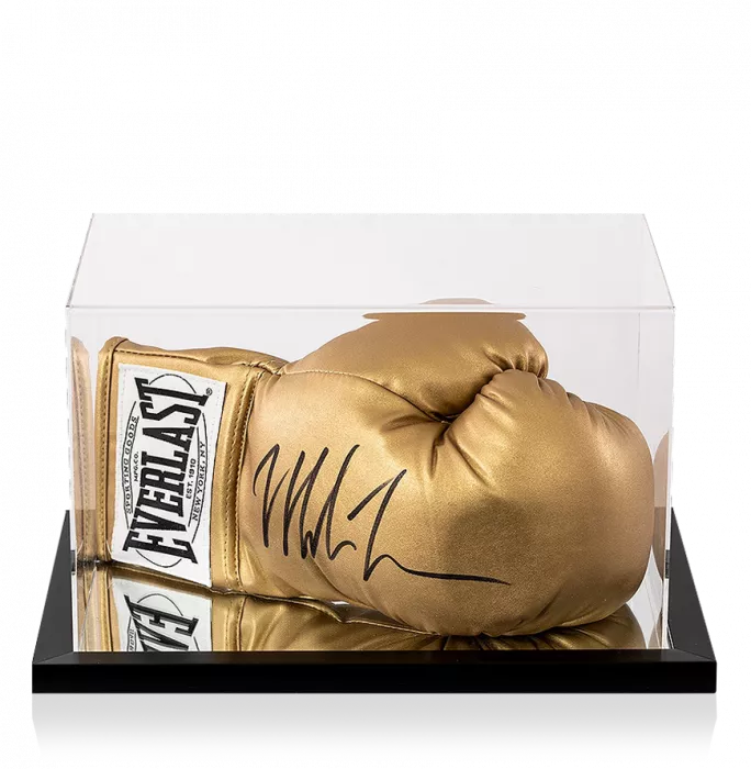 Mike Tyson Black Signed Gold Everlast Boxing Glove In Acrylic Case