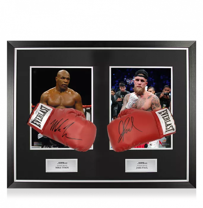 Mike Tyson & Jake Paul Signed Everlast Red Full Size Boxing Gloves In Bubble Frame: Option 1