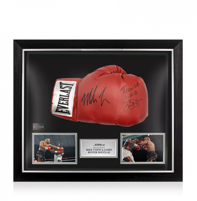 Mike Tyson & James 'Buster' Douglas Dual Signed Everlast Red Boxing Glove - Tyson KO 2/11/90 Inscription In Bubble Frame: Option 1