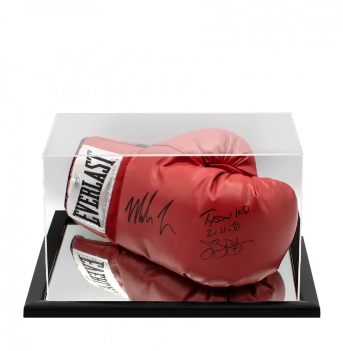 Mike Tyson & James 'Buster' Douglas Dual Signed Everlast Red Boxing Glove - Tyson KO 2/11/90 Inscription In Acrylic Case