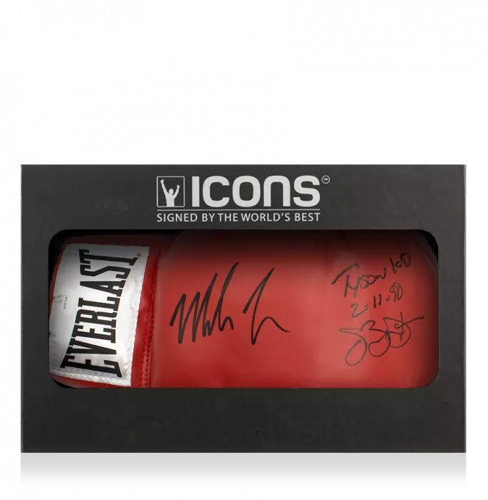 Mike Tyson & James 'Buster' Douglas Dual Signed Everlast Red Boxing Glove - Tyson KO 2/11/90 Inscription In Deluxe Packaging