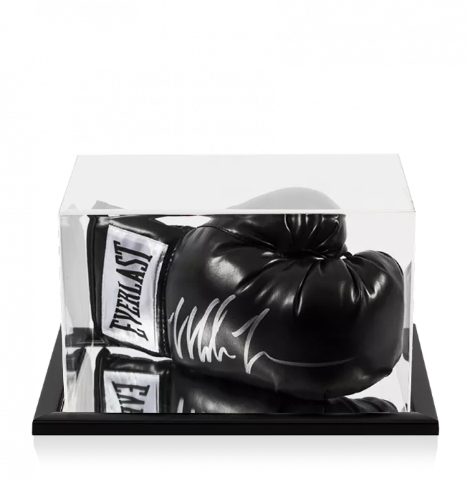 Mike Tyson Signed Black Everlast Boxing Glove In Acrylic Case