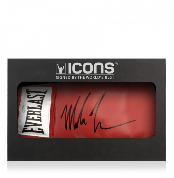 Mike Tyson Signed Everlast Red Full Size Boxing Glove In Deluxe Packaging