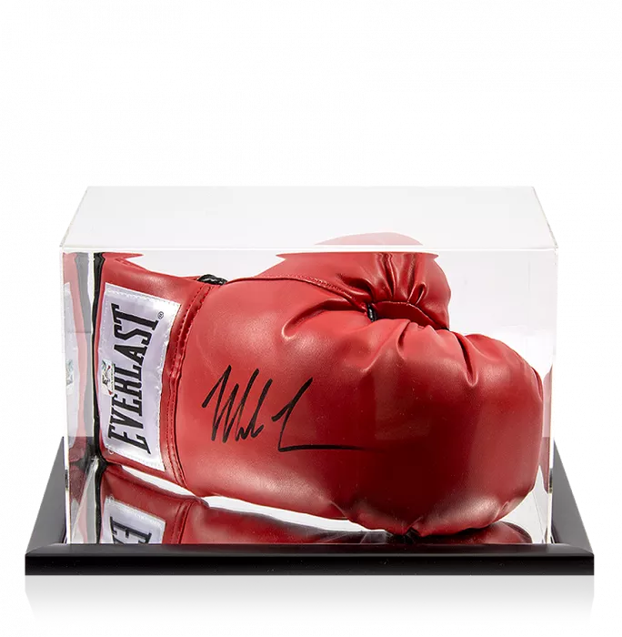 Mike Tyson Signed Red Everlast Boxing Glove In Acrylic Case