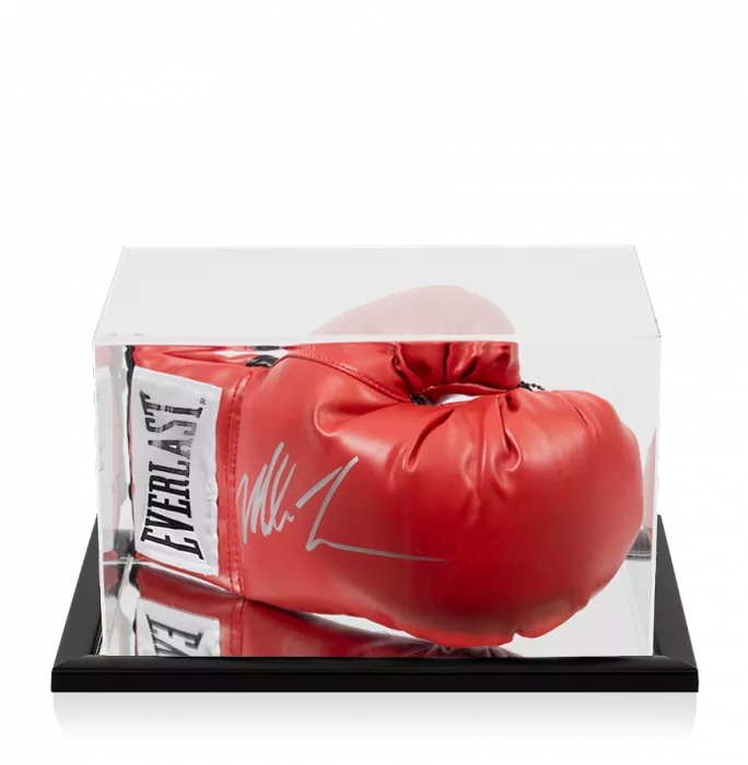 Mike Tyson Signed Red Everlast Boxing Glove With Silver Signature In Acrylic Case