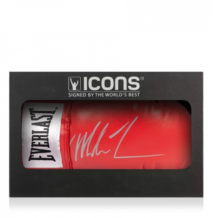 Mike Tyson Signed Red Everlast Boxing Glove With Silver Signature In Deluxe Packaging