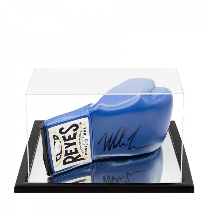 Mike Tyson Signed Reyes Blue Boxing Glove In Acrylic Case