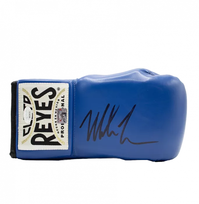 Mike Tyson Signed Reyes Blue Boxing Glove In Bubble Frame: Option 1