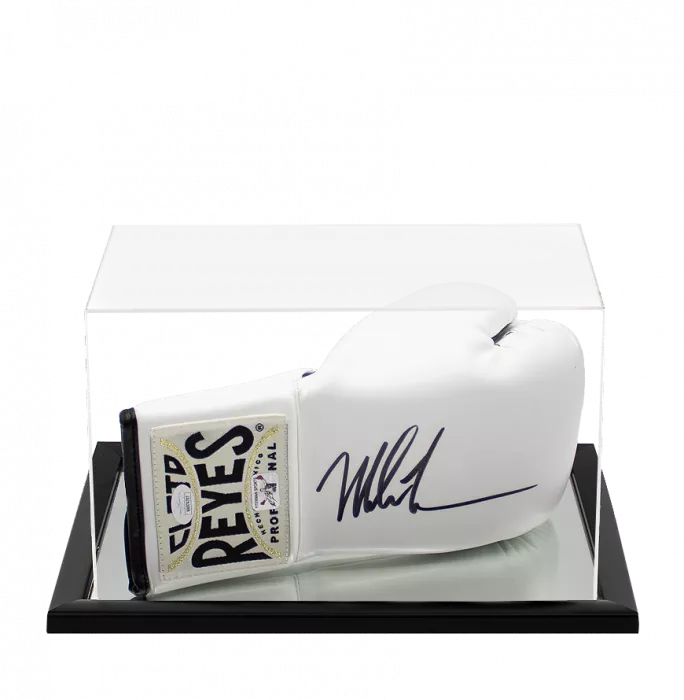 Mike Tyson Signed Reyes White Boxing Glove In Acrylic Case