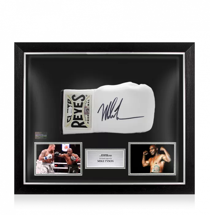 Mike Tyson Signed Reyes White Boxing Glove In Bubble Frame: Option 1
