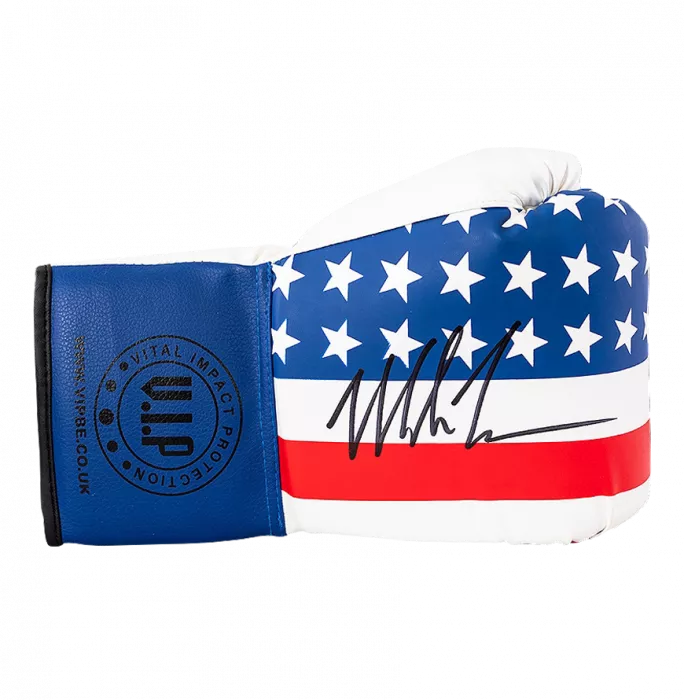 Mike Tyson Signed VIP USA Flag Boxing Glove In Acrylic Case