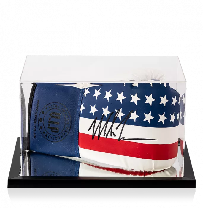 Mike Tyson Signed VIP USA Flag Boxing Glove In Acrylic Case