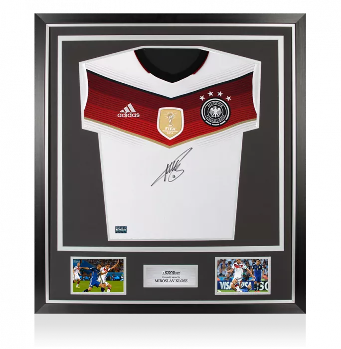 Miroslav Klose Front Signed Germany 2014 Home Shirt with FIFA World Cup Winners Badge In Classic Frame