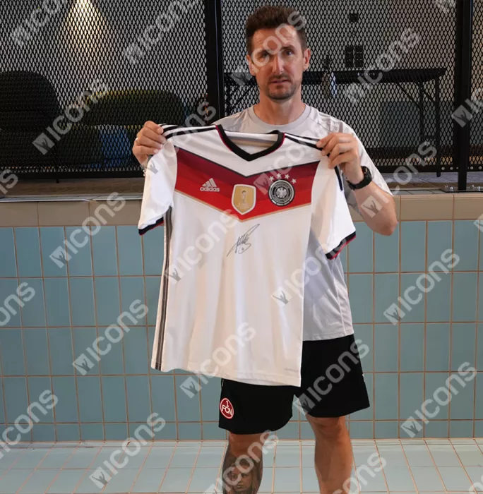 Miroslav Klose Front Signed Germany 2014 Home Shirt With FIFA World Cup Winners Badge In Hero Frame: Option 1