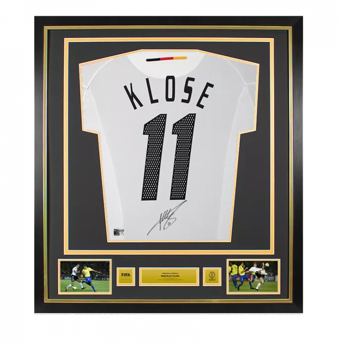Miroslav Klose Official 2002 FIFA World Cup™ Back Signed And Framed Germany 2002-04 Home Shirt