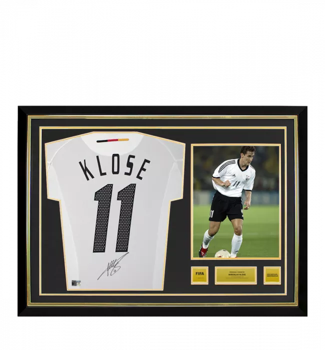 Miroslav Klose Official 2002 FIFA World Cup™ Back Signed and Hero Framed Germany 2002-04 Home Shirt