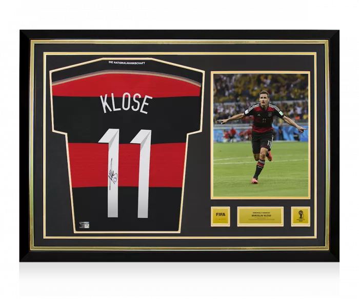 Miroslav Klose Official 2014 FIFA World Cup™ Back Signed and Hero Framed Germany 2014 Away Shirt