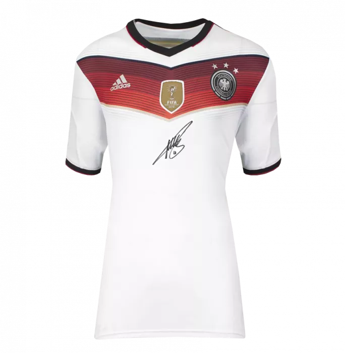 Miroslav Klose Official 2014 FIFA World Cup™ Front Signed And Framed Germany 2014 Home Shirt With FIFA World Cup Winners Badge