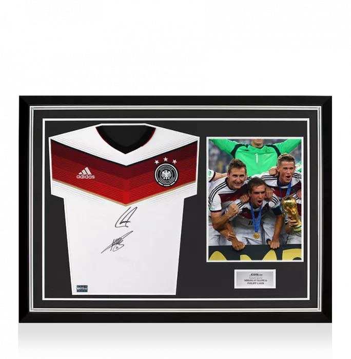 Miroslav Klose & Philipp Lahm Front Signed Germany 2014 Home Shirt In Hero Frame: Option 1