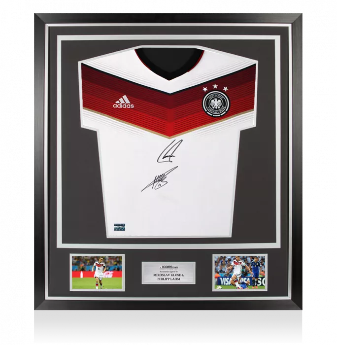 Miroslav Klose & Philipp Lahm Front Signed Germany 2014 Home Shirt In Classic Frame