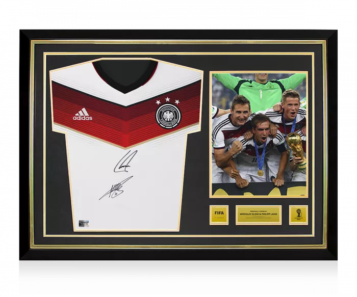Miroslav Klose & Philipp Lahm Official 2014 FIFA World Cup™ Dual Signed and Hero Framed Germany 2014 Home Shirt