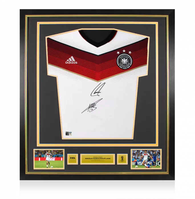 Miroslav Klose & Philipp Lahm Official 2014 FIFA World Cup™ Dual Signed and Framed Germany 2014 Home Shirt