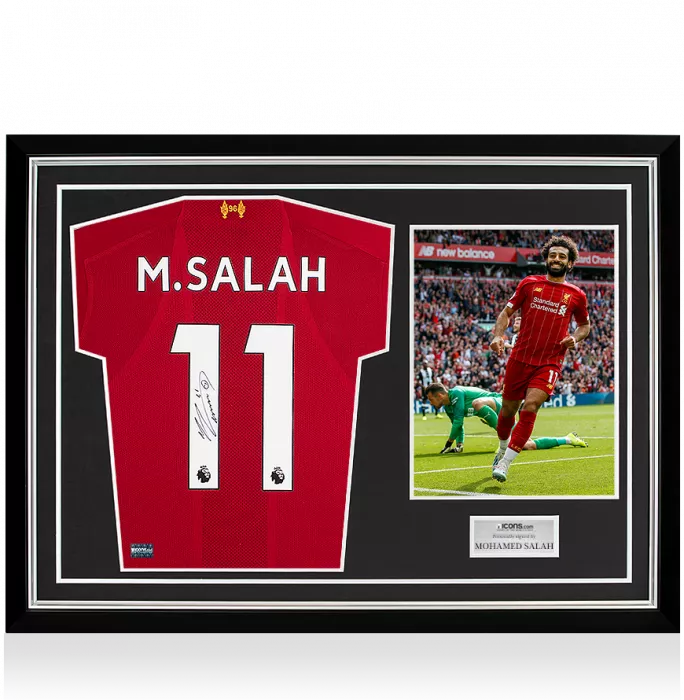 Mohamed Salah Back Signed Liverpool 2019-20 Home Shirt In Hero Frame: Option 1