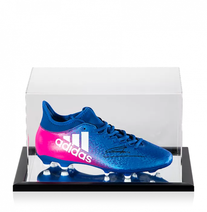 Mousa Dembele Signed Blue and Pink Adidas X Techfit Boot In Acrylic Case