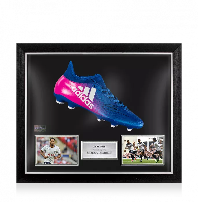 Mousa Dembele Signed Blue and Pink Adidas X Techfit Boot In Bubble Frame: Option 1
