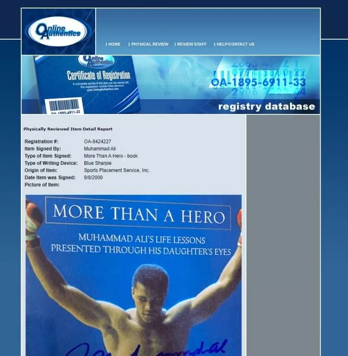 Muhammad Ali Signed Book - More Than A Hero (OA-8424227)