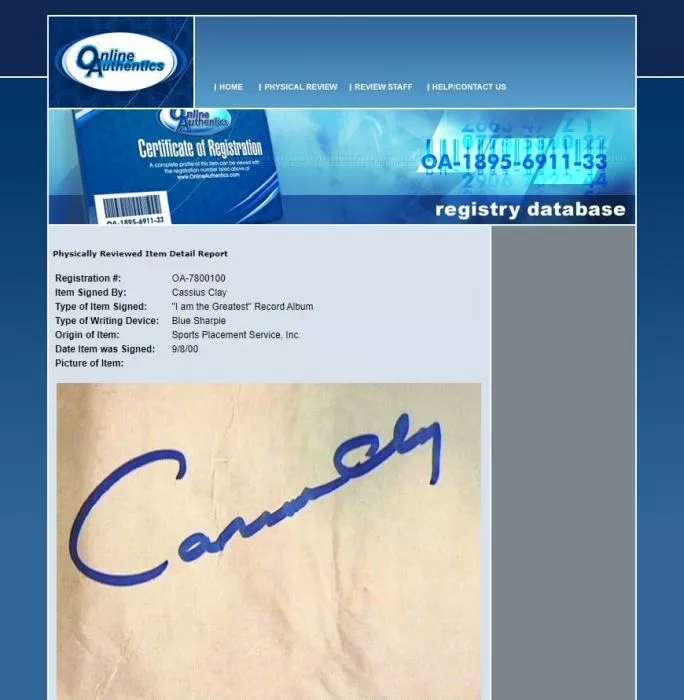 Muhammad Ali Signed Vinyl Album - I Am The Greatest Cassius Clay Autograph (OA-7800100)