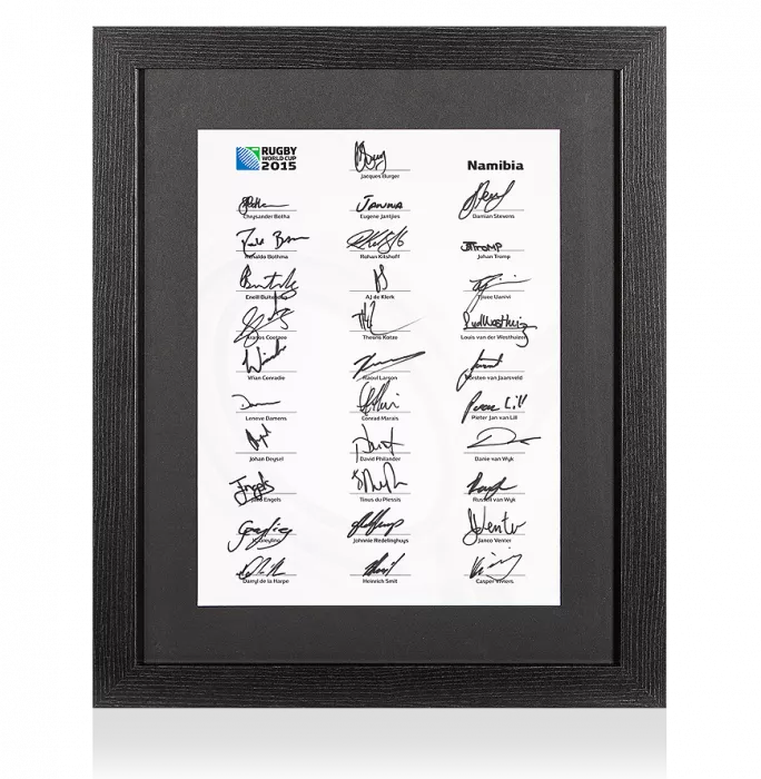 Namibia Rugby World Cup 2015 Squad Signed Card In Black Wooden Frame: Signed By 31