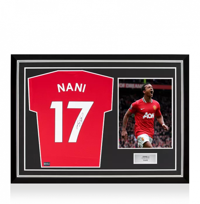 Nani Back Signed Manchester United 2019-20 Home Shirt In Hero Frame: Option 1