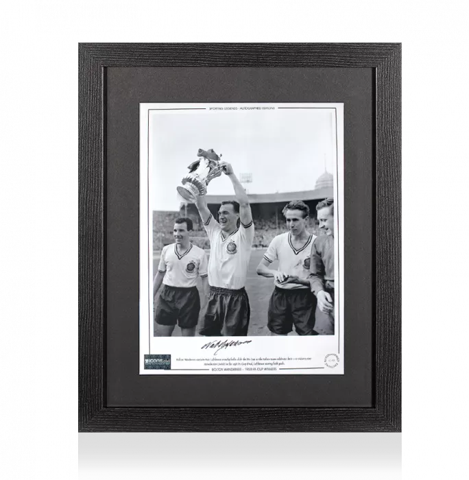 Nat Lofthouse Signed Bolton Wanderers Photo In Black Wooden Frame: 1958 FA Cup Final Winner