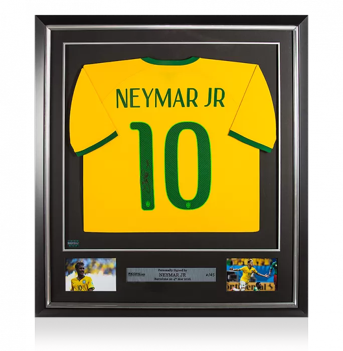 Neymar Jr Back Signed And Framed Brazil 2014 Home Shirt