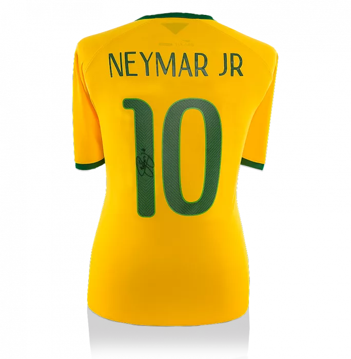 Neymar Jr Back Signed Brazil 2014-15 Home Shirt With Fan Style Numbers