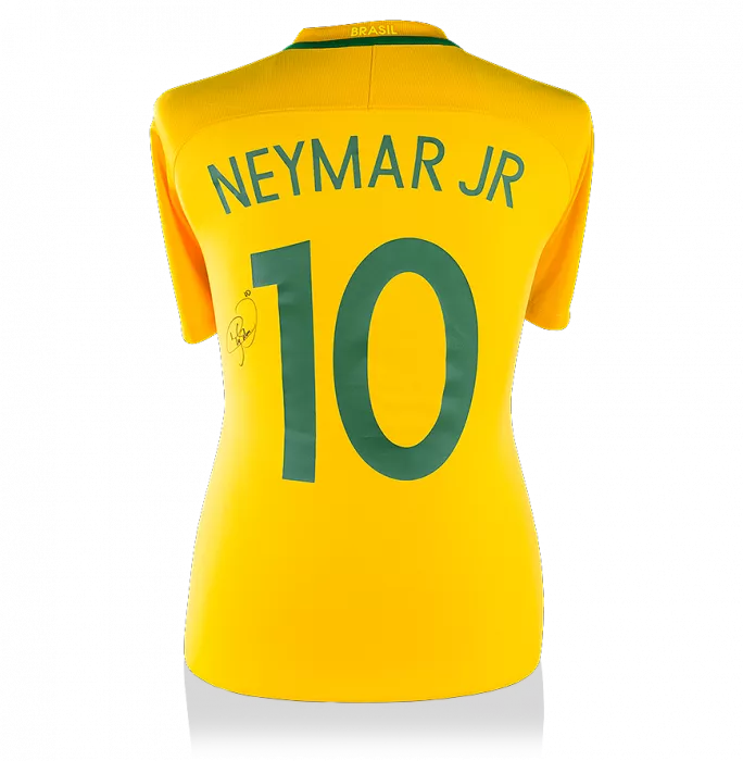 Neymar Jr Back Signed Brazil 2016-17 Home Shirt With Fan Style Numbers