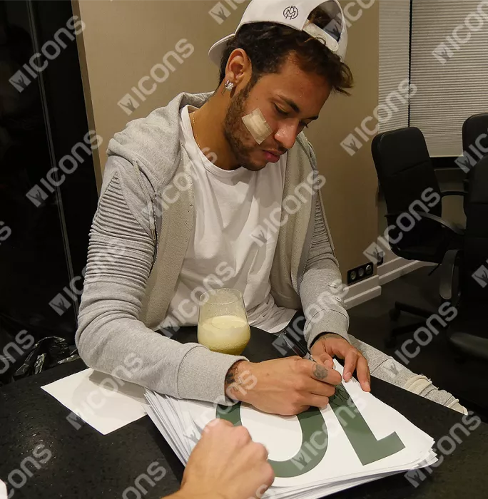 Neymar Jr Back Signed Brazil 2018 Shirt With Fan Style Numbers: 2016 Style In Hero Frame: Option 1
