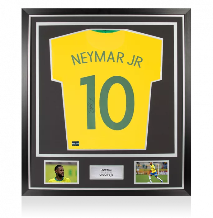 Neymar Jr Back Signed Brazil 2020-21 Home Shirt In Classic Frame
