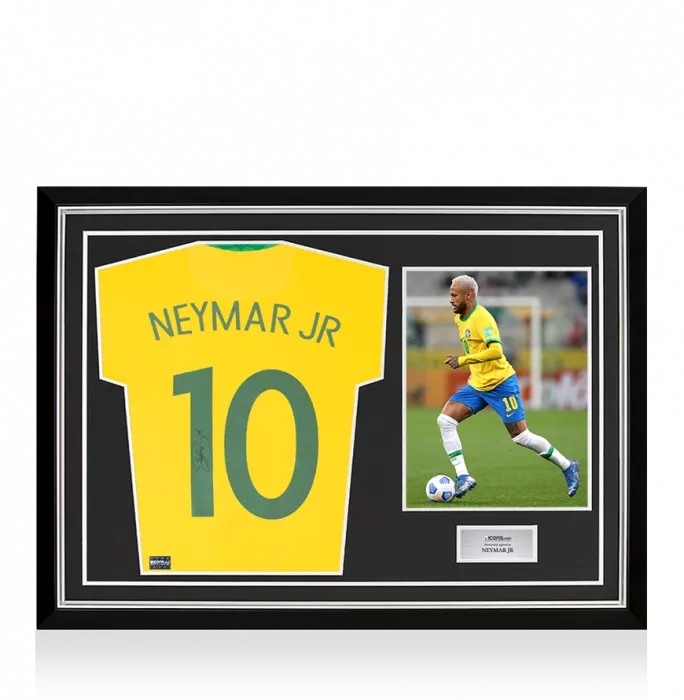 Neymar Jr Back Signed Brazil 2020-21 Home Shirt In Hero Frame: Option 1
