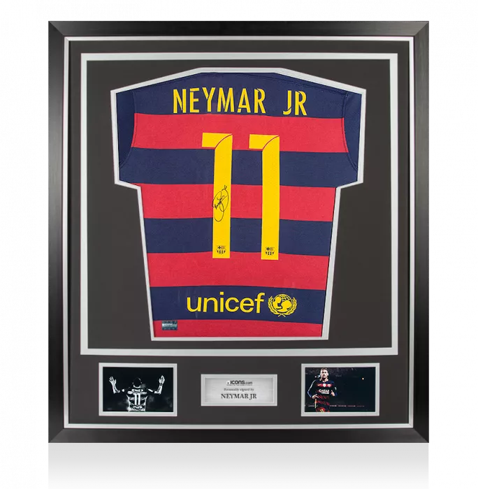 Neymar Jr Back Signed FC Barcelona 2015-16 Home Shirt In Classic Frame