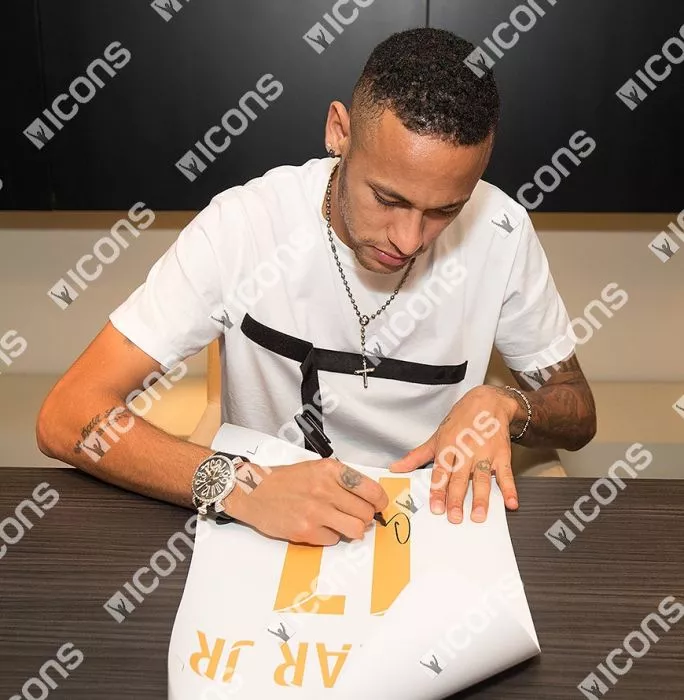 Neymar Jr Back Signed FC Barcelona 2016-17 Home Shirt With Fan Style Numbers In Classic Frame