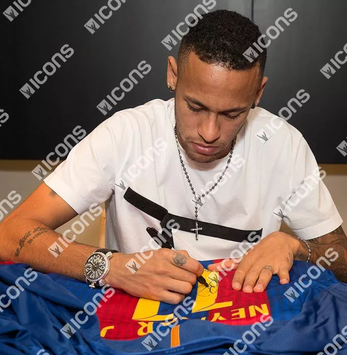 Neymar Jr Back Signed FC Barcelona 2016-17 Home Shirt In Classic Frame