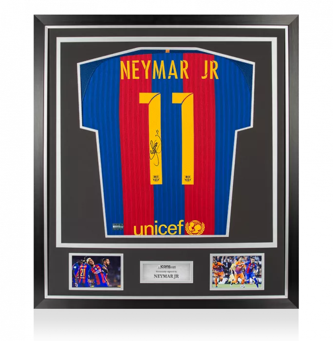 Neymar Jr Back Signed FC Barcelona 2016-17 Home Shirt In Classic Frame