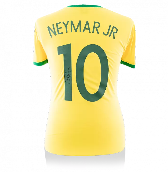 Neymar Jr Back Signed Retro Brazil Shirt With Fan Style Numbers