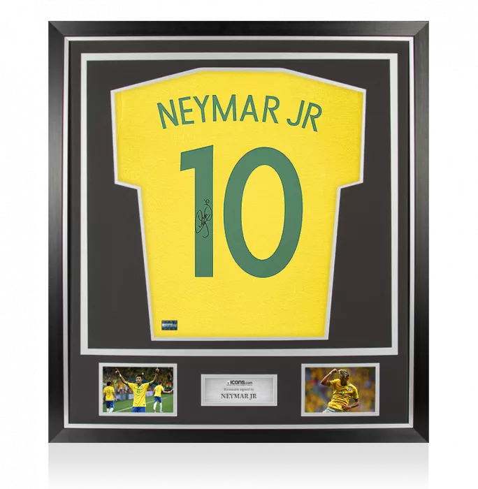 Neymar Jr Back Signed Retro Brazil Shirt With Fan Style Numbers In Classic Frame