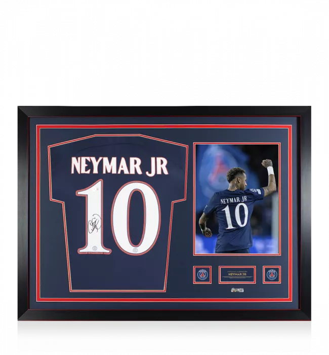 Neymar Jr Official Paris Saint-Germain Back Signed And Framed 2022-23 Home Shirt