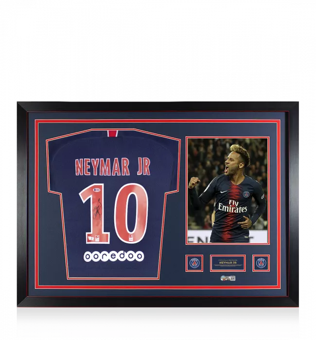 Neymar Jr Official Paris Saint-Germain Back Signed and Framed 2018-19 Home Shirt