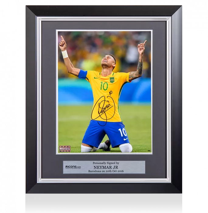 Neymar Jr Signed and Framed Brazil Photo: 2016 Olympic Champion
