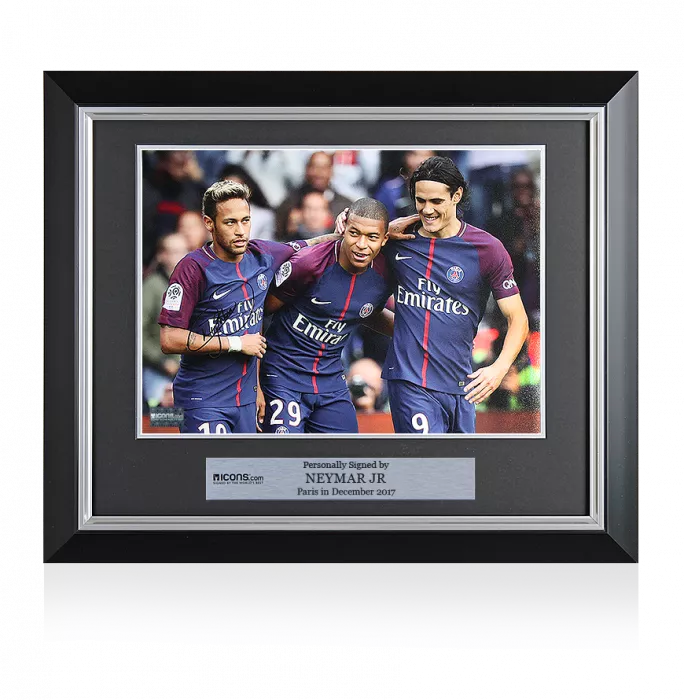 Neymar Jr Signed And Framed Paris Saint-Germain Photo: Celebrating With Mbappe & Cavani